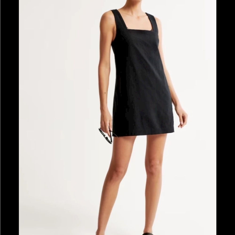 Linen-Blend Wide Strap Mini Dress